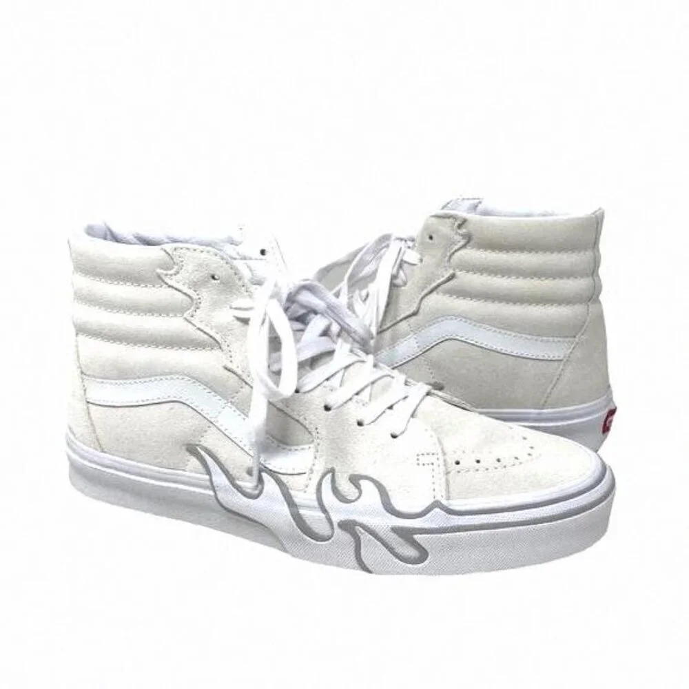 VANS Sk8-Hi Flame Suede Shoes White Gray Skate VN0005UJWWW Size Women's Sneakers